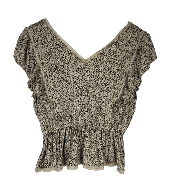 Abercrombie & Fitch Women's Deep V-Neck Y2K Tan Black Cheetah Blouse Top Medium - Picture 2 of 9